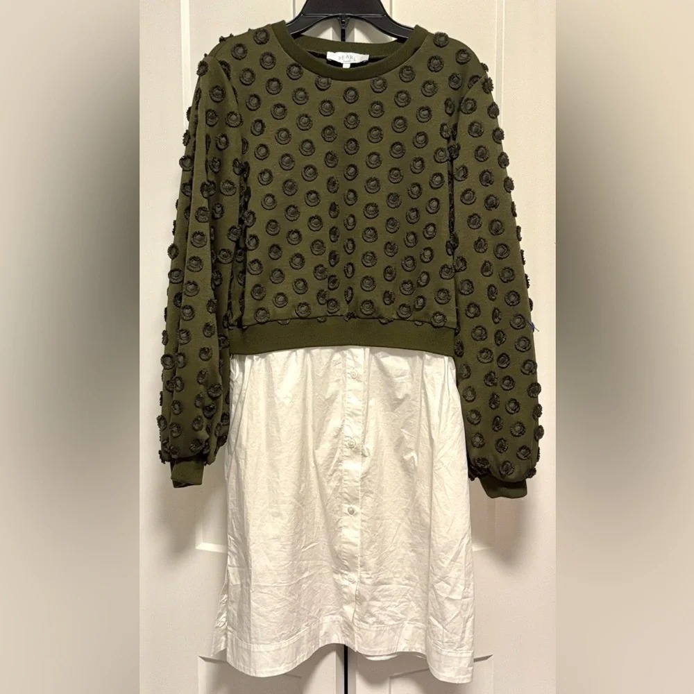 EUC [Pearl by Lela Rose] Poplin Embroidered Sweater Layer Combo Dress Women’s S - Picture 5 of 15